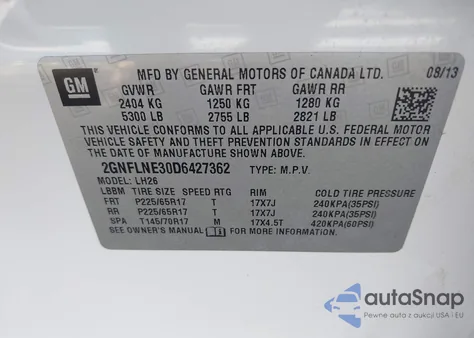 2013 Chevrolet Equinox 2Lt из США, поврежденный, VIN 2GNFLNE30D6427362